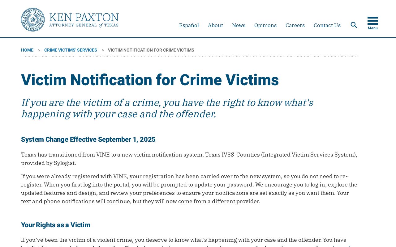 Texas Attorney General page explaining the IVSS county notification system